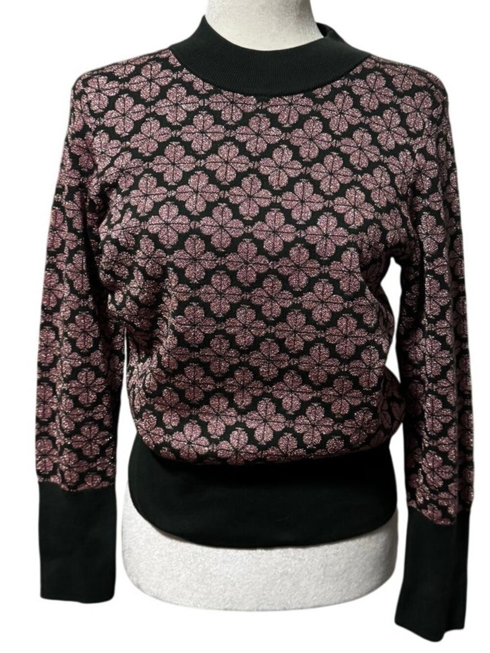 Kate Spade New York Metallic Spade Flower Metallic Sweater Pink Dark Green (M)